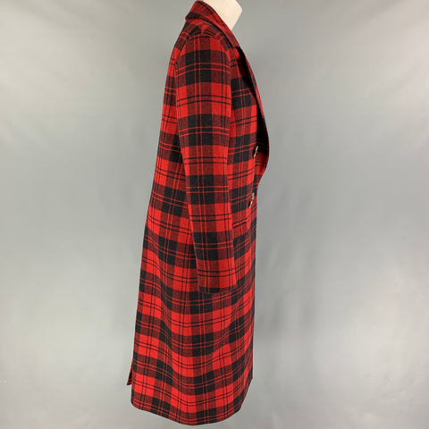 MOTHER OF PEARL Size 8 Red Navy Wool Plaid Notch Lapel Coat
