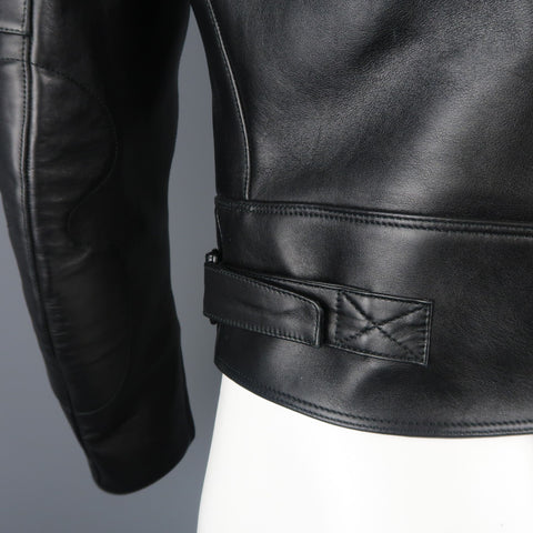 VETEMENTS XS Black Leather POLIZEI Cropped Moto Jacket