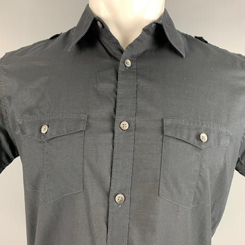 CALVIN KLEIN Taille S Chemise à manches courtes à épaulettes en coton noir