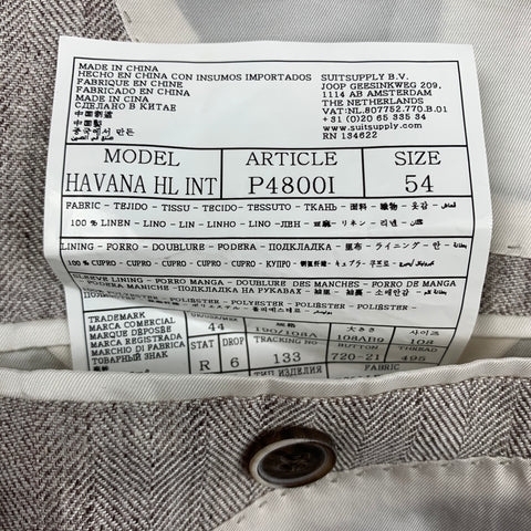 SUIT SUPPLY Size 44 Oatmeal Textured Linen Notch Lapel Suit