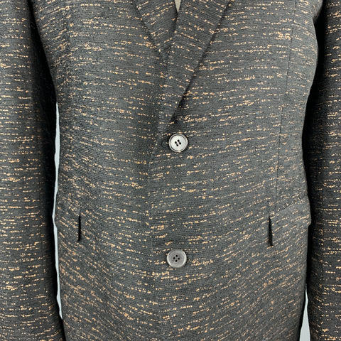 LANVIN Black & Copper Heather Textured Notch Lapel Sport Coat
