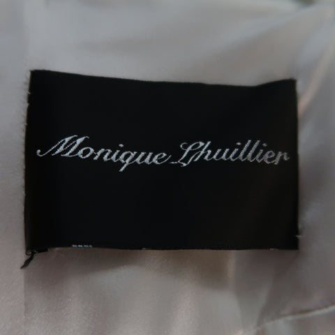 MONIQUE LHUILLIER Size 10 Cream Gold Green Lace Bodice Bolero Gown