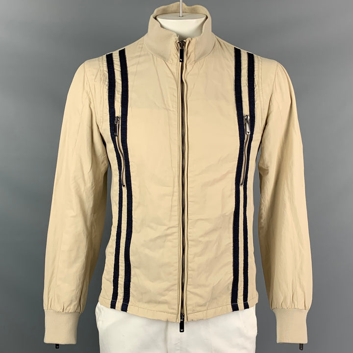EMPORIO ARMANI Size 42 Khaki & Navy Cotton Blend Zip Up Jacket