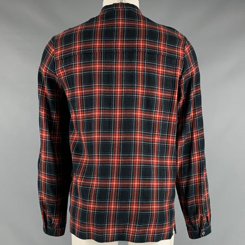 GUCCI Size M Black Red Blue Plaid Cotton Bow Long Sleeve Shirt