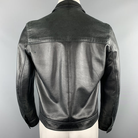 GIVENCHY Size 38 Black Leather Collared Flap Pocket Jacket