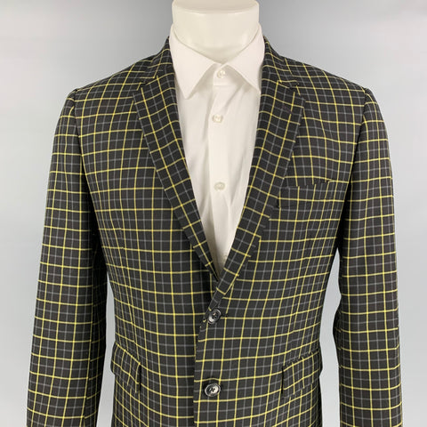 PAUL SMITH Kensington Fit Taille 40 Manteau de sport à revers cranté en laine noire à carreaux de fenêtre