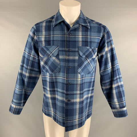 PENDLETON Size M Blue Navy Plaid Virgin Wool Long Sleeve Shirt