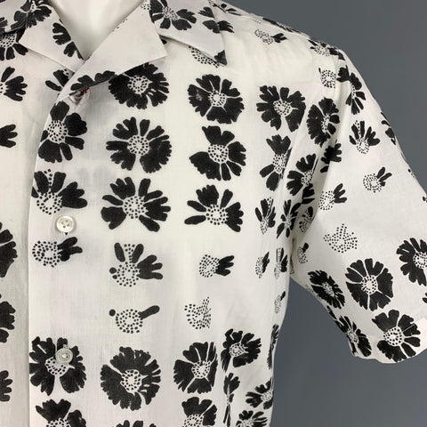 JONATHAN COHEN Size XS White Black Floral Cotton Camp Short Sleeve Shirt