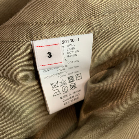 VISVIM Talla M Abrigo de cola de pez de gran tamaño de lana / lino verde Six-Five
