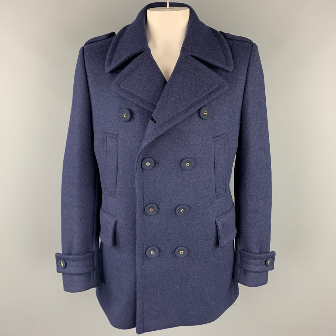 WOOSTER + LARDINI Size 42 Navy Wool / Nylon Double Breasted Peacoat