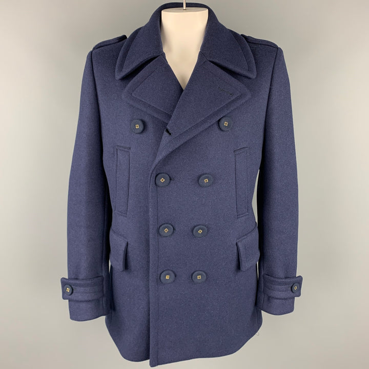 WOOSTER + LARDINI Size 42 Navy Wool / Nylon Double Breasted Peacoat