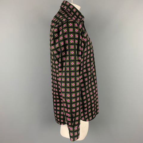 TED BAKER Size L Black & Pink Dot Print Cotton Button Up Long Sleeve Shirt