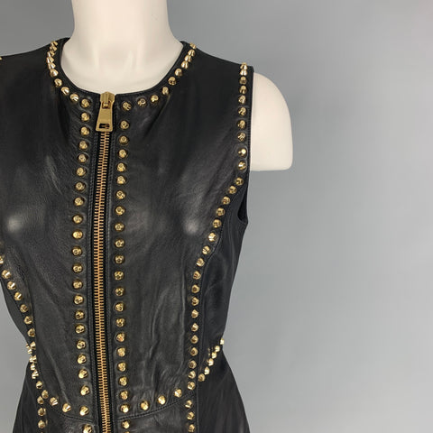 VERSUS de GIANNI VERSACE Talla 6 Vestido negro con cremallera y tachuelas