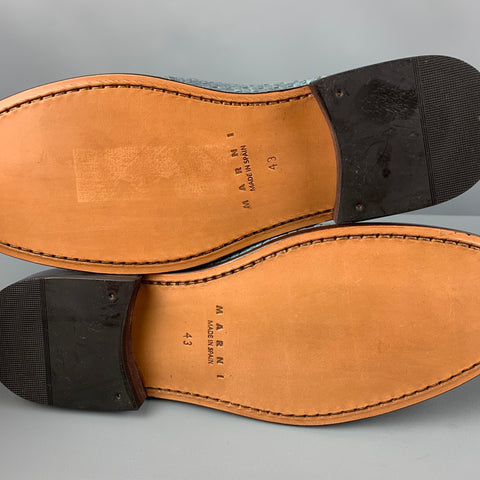 MARNI Size 10 Blue Black Woven Leather Slip On Loafers