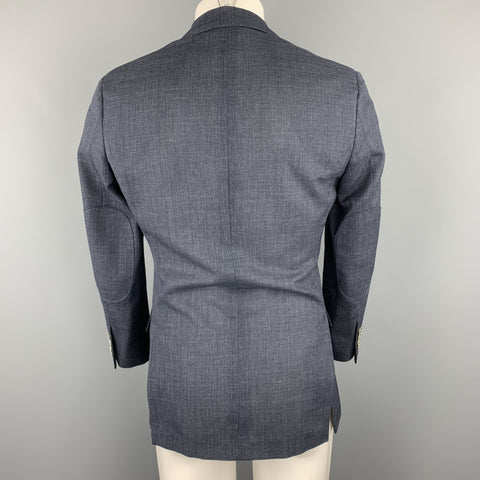 BROOKS BROTHERS Size 36 Navy Heather Wool Notch Lapel Elbow Patch Blazer