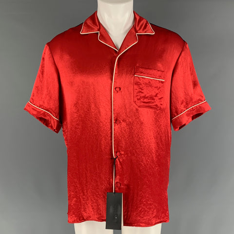 GUCCI Size M Red Multi-Color Graphic Silk  Acetate Short Sleeve Shirt