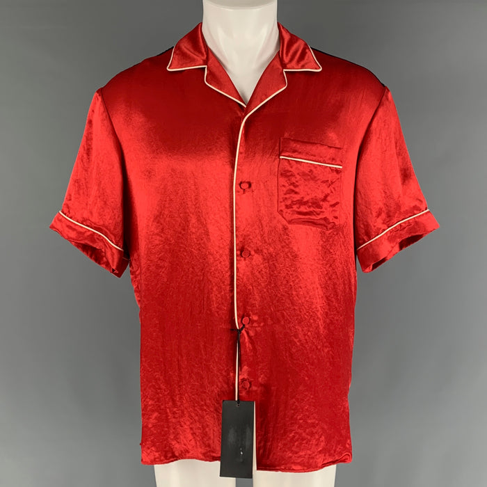GUCCI Size M Red Multi-Color Graphic Silk  Acetate Short Sleeve Shirt