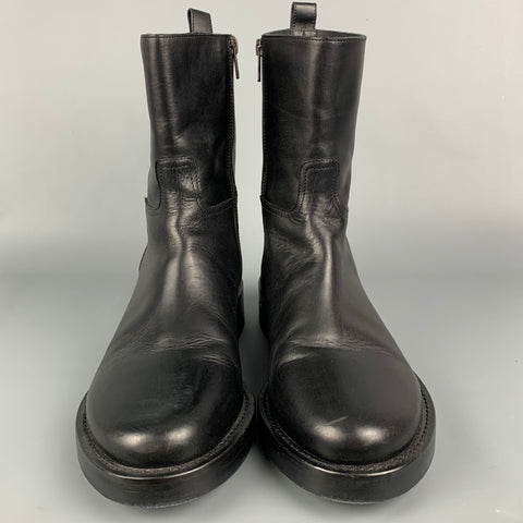 ANN DEMEULEMEESTER Taille 10 Bottes à fermeture éclair latérale en cuir noir