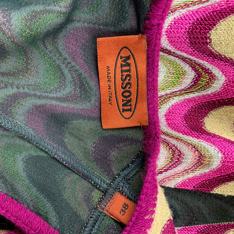 MISSONI Vestido sin mangas de rayón / lana en zigzag multicolor fucsia talla 2