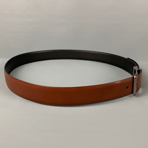 SALVATORE FERRAGAMO Size 40 Tan Black Two Tone Leather Reversible Belt