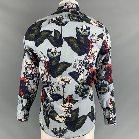 TED BAKER Size S Light Blue Navy Floral Cotton Button Up Long Sleeve Shirt