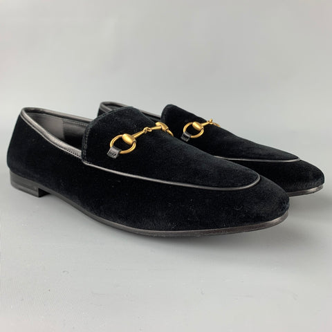 GUCCI New Jordaan Talla 10 Mocasines Horsebit de terciopelo negro