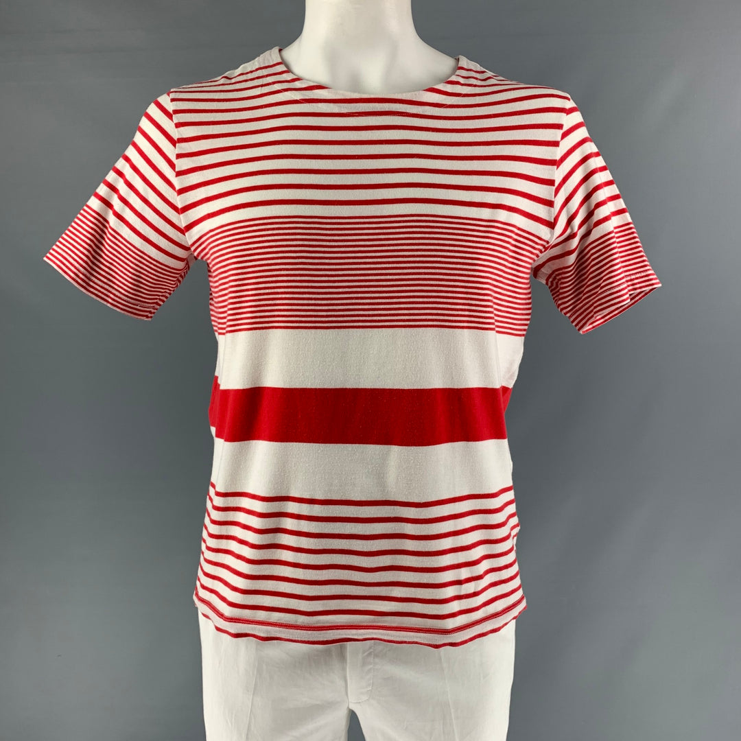 OPENING CEREMONY Size L Red White Stripe Cotton Crew-Neck T-shirt