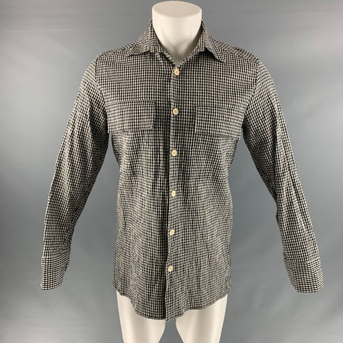 WALES BONNER Size M Black White Gingham Linen Blend Long Sleeve Shirt