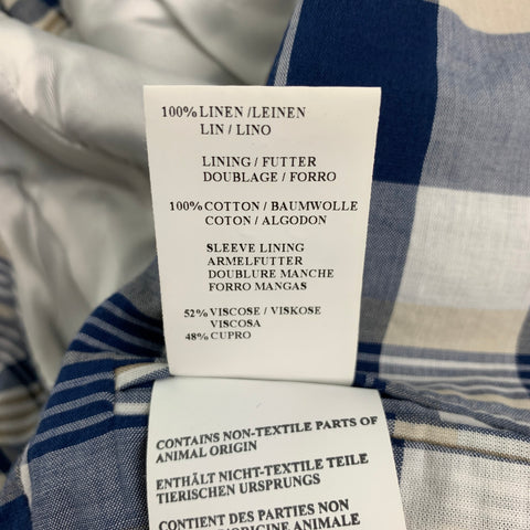 MICHAEL BASTIAN Size 42 Blue White Window Pane Linen Sport Coat