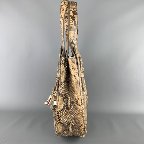 CHRISTIAN LOUBOUTIN Beige Snake Skin Hobo Buckle Shoulder Handbag