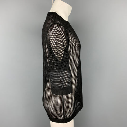 DRIES VAN NOTEN Size M Black Mesh Viscose Blend Short Sleeve T-shirt