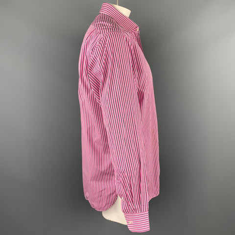 RALPH LAUREN Purple Label Size XL Pink Stripe Cotton Button Up Long Sleeve Shirt