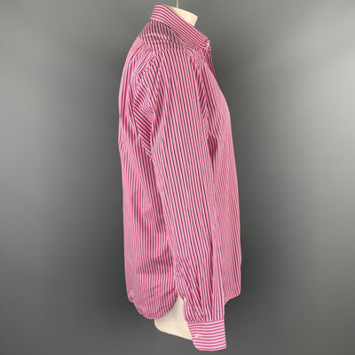 RALPH LAUREN Purple Label Size XL Pink Stripe Cotton Button Up Long Sleeve Shirt