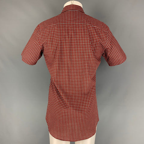 DSQUARED2 Size L Red Black White Checkered Cotton Short Sleeve Shirt