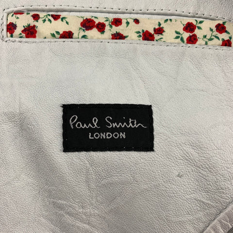 PAUL SMITH Size 40 Off White Distressed Leather Notch Lapel Sport Coat