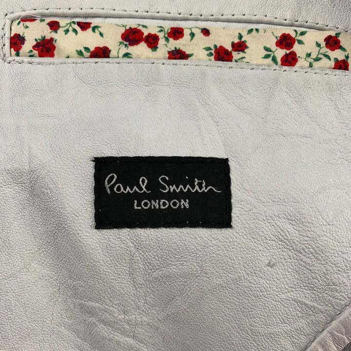 PAUL SMITH Size 40 Off White Distressed Leather Notch Lapel Sport Coat