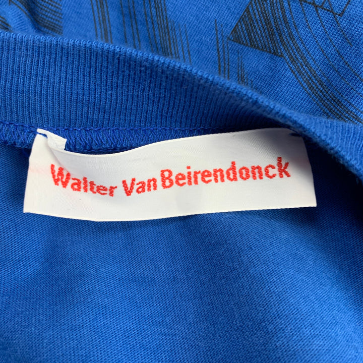 WALTER VAN BEIRENDONCK Size M Blue Print Cotton Crew-Neck T-shirt
