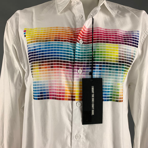 PLEASURES Taille XL Chemise à manches longues boutonnée en coton imprimé multicolore blanc