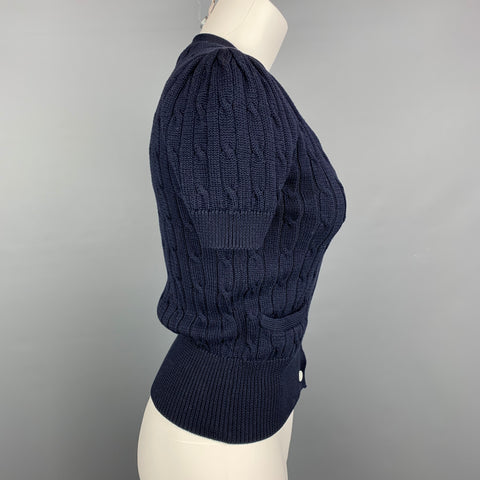 RALPH LAUREN Blue Label Talla S Cárdigan de manga corta de algodón de punto azul marino