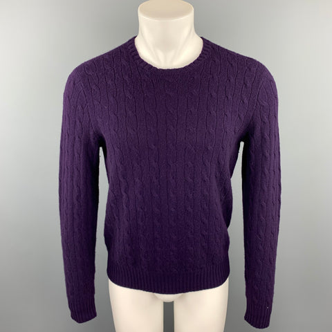 RALPH LAUREN Size M Purple Cable Knit Cashmere Crew-Neck Sweater