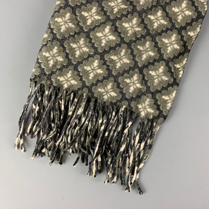 FUUXXI Olive Abstract Wool Fringe Scarf