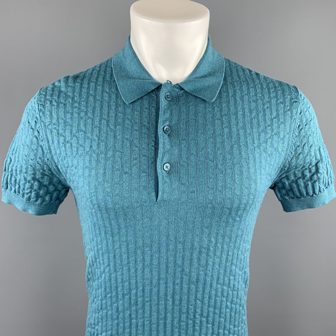 MR. TURK Size XS Teal Textured Cotton Buttoned Polo
