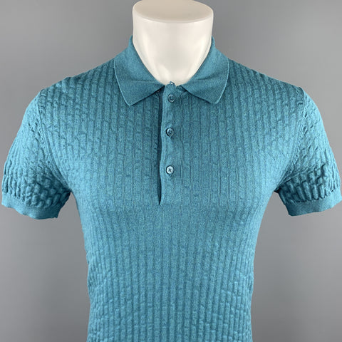 MR. TURK Size XS Teal Textured Cotton Buttoned Polo