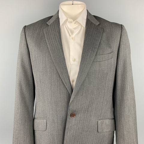 PAUL SMITH The Byard Size 40 Grey Herringbone Wool Notch Lapel Sport Coat