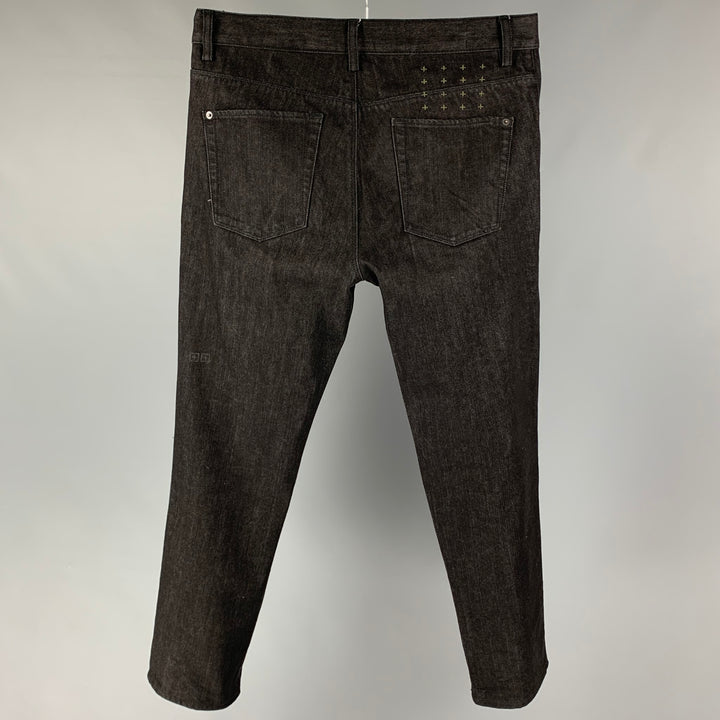 KSUBI Talla 34 Vaqueros rectos con bragueta de botones de algodón negro