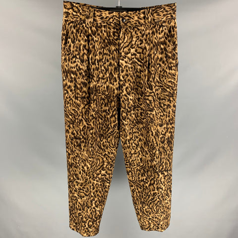 Vintage GIANNI VERSACE Size 36 Brown & Black Animal Print Wool Pleated Dress Pants