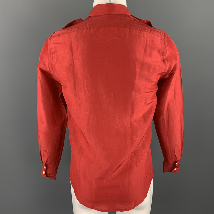 RALPH LAUREN Black Label Size S Red Linen / Silk Button Up Long Sleeve Shirt