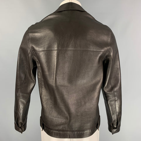 PRADA Taille 38 Veste à boutons-pression cachés en cuir marron foncé
