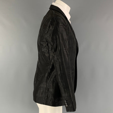 EMPORIO ARMANI Size 38 Black Jacquard Wool Blend Notch Lapel Sport Coat