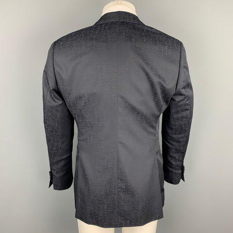 GIORGIO ARMANI Soft Taille 38 Manteau de sport en laine marbrée noire / soie à revers en pointe
